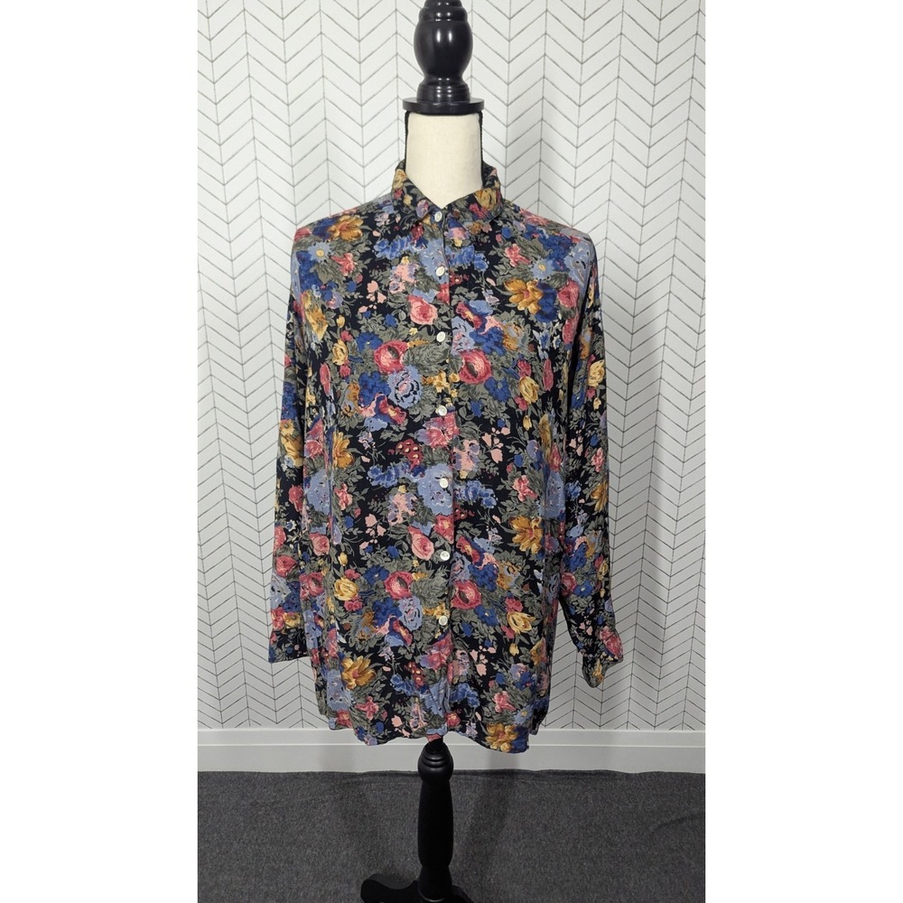 Floral Blouse Women's Medium Grannycore 80s 90s Retro Top Dark Academia
